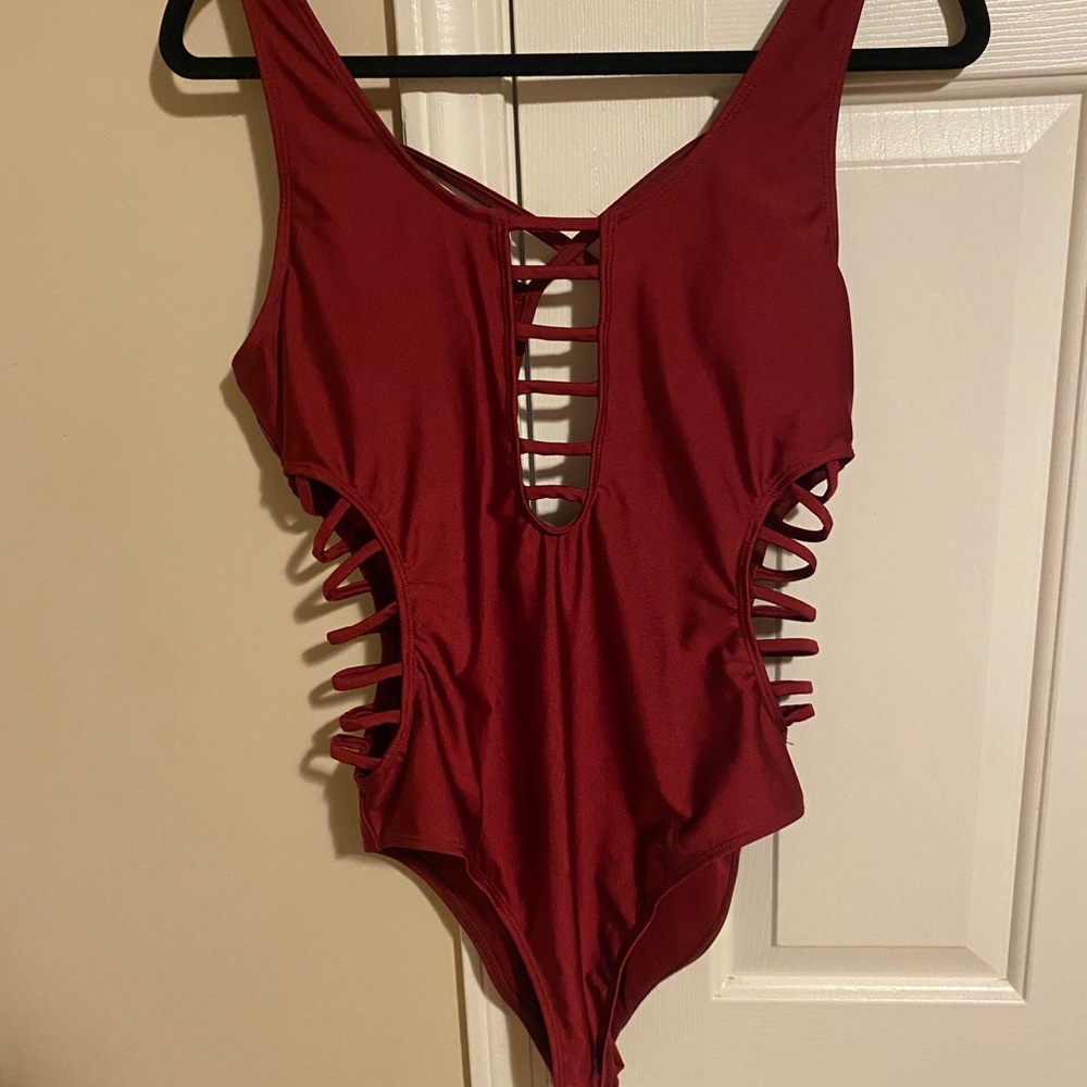 Maroon bathing suit